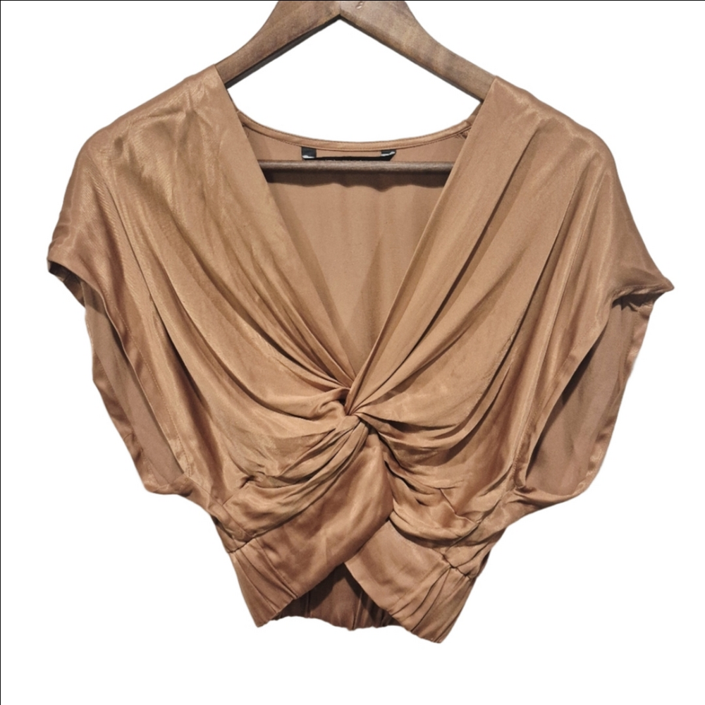 Zara Satin Ruched Dolman Sleeve Drape Blouse